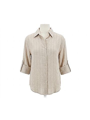 Karen Kane Stripe Linen Roll-Tab Shirt in Oatmeal (view 1)
