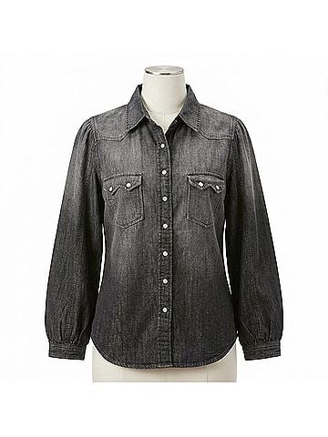 Cruel Girl Long Sleeve Western Snap Shirt in Black Chambray (view 1)