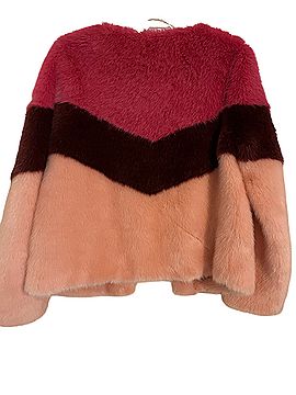 Scripted cropped chevron pattern faux fur Faux Fur Jacket (view 2)