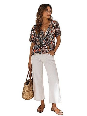 Hale Bob Mosaic Print V-Neck Knit Top Short Sleeve T-Shirt (view 1)