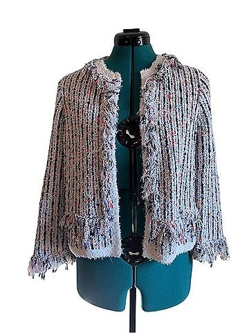 French Connection Light Blue Multi-Color Tweed Fringed Jacket Blazer (view 1)