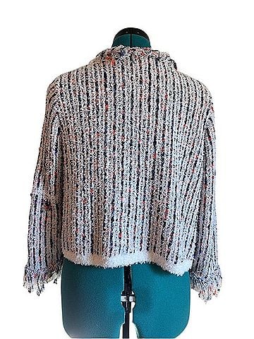 French Connection Light Blue Multi-Color Tweed Fringed Jacket Blazer (view 2)