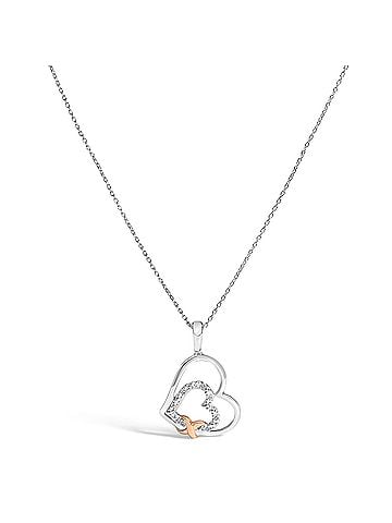 Haus of Brilliance .925 Sterling Silver Double Heart Pendant Necklace with Diamond and 10K Rose Gold Accent (view 1)
