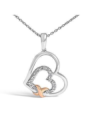 Haus of Brilliance .925 Sterling Silver Double Heart Pendant Necklace with Diamond and 10K Rose Gold Accent (view 2)