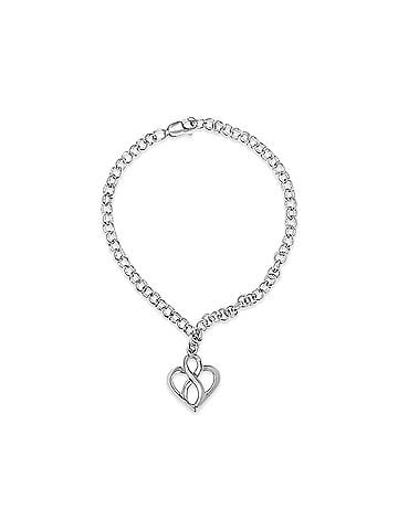 Haus of Brilliance .925 Sterling Silver Open Heart with Center Vertical Infinity Chain Charm Bracelet - Size 7" (view 1)