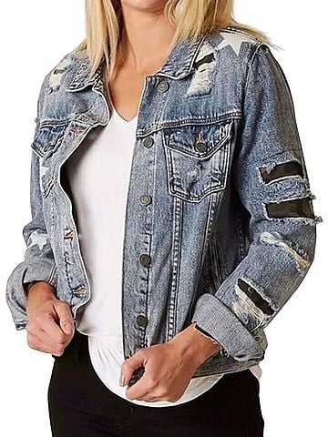 Miss Me Destructed Camo Star Denim Jacket Jacket (view 1)