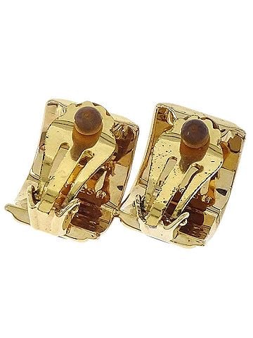 Hermès Vintage Half Hoop Clip-On Printed Enamel And Metal Gold Gold_Plated Earrings Jewelry (view 2)