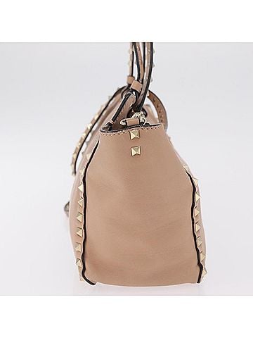 Valentino Garavani Rockstud Soft Leather Beige Leather Tote Bag Bag (view 2)