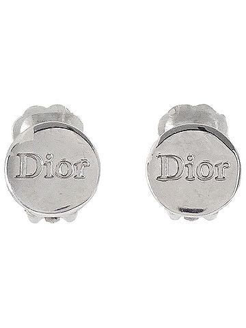 Dior Vintage Logo Round Clip-On Metal Silver Silver_Plated Earrings Jewelry (view 1)