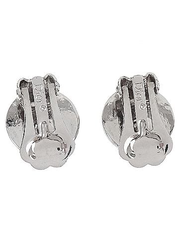 Dior Vintage Logo Round Clip-On Metal Silver Silver_Plated Earrings Jewelry (view 2)