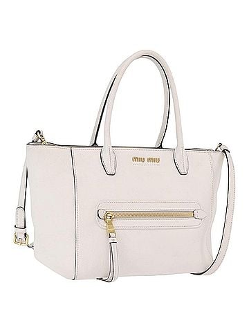 Miu Miu Madras Front Zip Leather White Leather Tote Bag Bag (view 1)