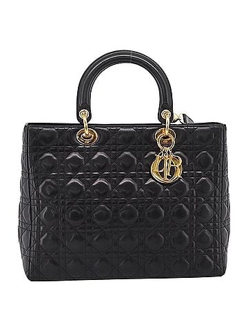 Dior Vintage Lady Dior Cannage Quilt Lambskin Black Leather Handbag (view 1)