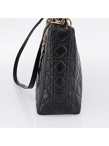 Dior Vintage Lady Dior Cannage Quilt Lambskin Black Leather Handbag (view 2)