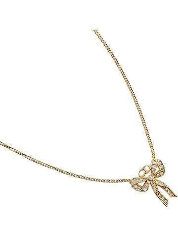 Dior Bow Cd Pendant Metal With Crystal Gold Gold_Plated Necklace Jewelry (view 1)