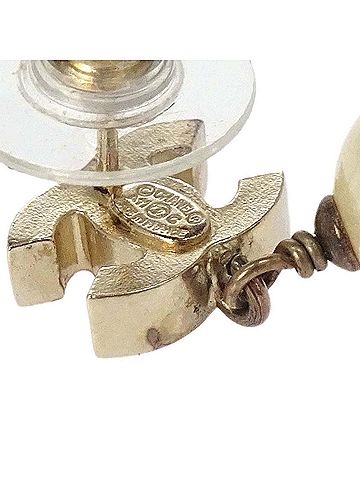 Chanel Cc Dangle Metal With Faux Pearl Gold Gold_Plated Earrings Jewelry (view 2)