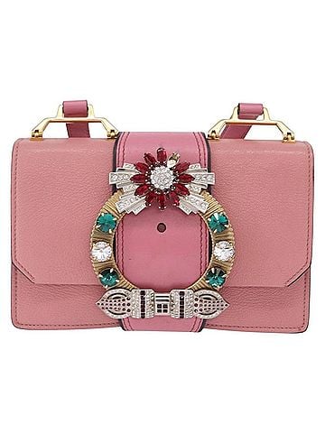 Miu Miu Madras Crystal Buckle Leather Pink Leather Shoulder Bag Bag (view 1)