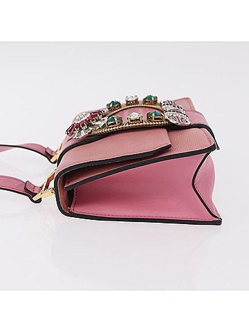 Miu Miu Madras Crystal Buckle Leather Pink Leather Shoulder Bag Bag (view 2)
