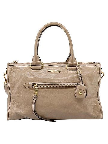 Miu Miu Convertible Bauletto Vitello Shine Beige Leather Handbag (view 1)
