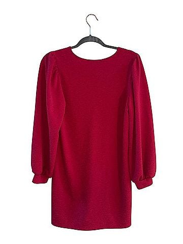 Zara Magenta V-Neck Long Sleeve Shift Dress Casual Dress (view 2)
