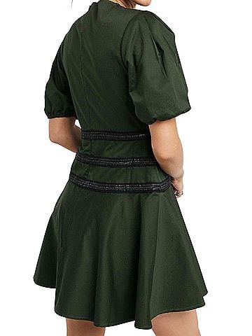 ASOS ASOS DESIGN chain detail structured mini dress with puffy sleeves Cocktail Dress (view 2)