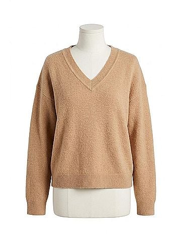 Hem & Thread Plaid Contrast Mixed V-Neck Sweater in Burgundy Plaid /Tan (view 1)