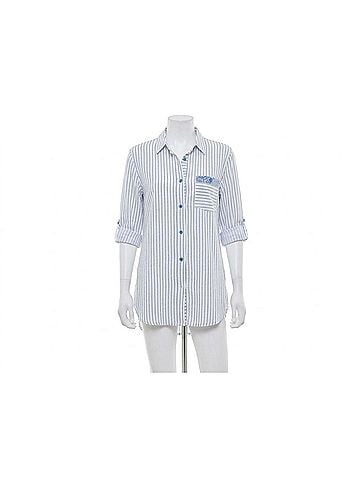 MULTIPLES Montego Bay Stripe And Floral Tunic Top in White And Turquoise (view 1)