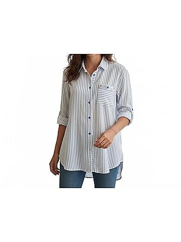 MULTIPLES Montego Bay Stripe And Floral Tunic Top in White And Turquoise (view 2)