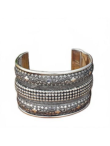 Zad Women's Wide Embossed Floral Cuff Bracelet in Silver (view 2)