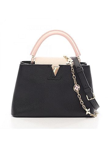Louis Vuitton Louis Vuitton Capucines MM Noir Crème 2-Way Handbag, Taurillon Leather, Women's, Black, Pink, Ivory, M22512 (view 1)