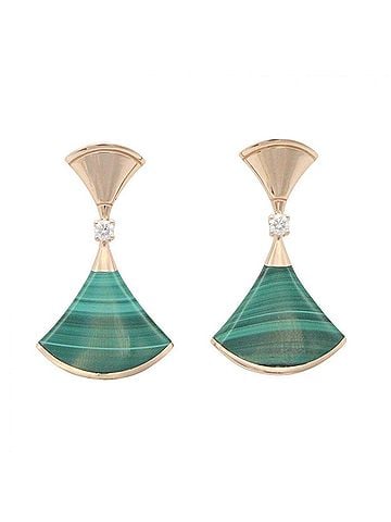 Bvlgari BVLGARI Diva's Dream Malachite Diamond Earrings, 18KPG (Pink Gold) Diamond, Malachite, Women's, Gold Tone, Green Clear Tone (view 1)