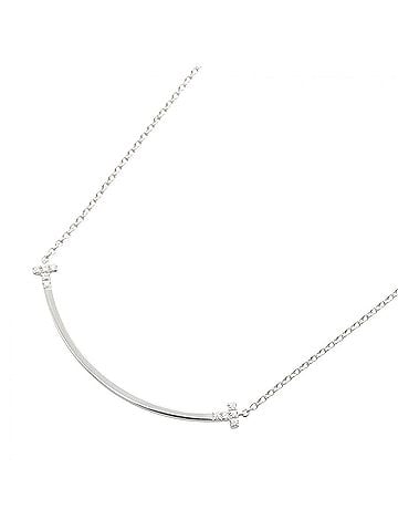 Tiffany & Co. Tiffany &amp; Co. T Smile Small Diamond Necklace, 18K White Gold (18KWG), Diamond, Women's, Silver Tone, Clear Tone (view 1)