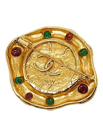 Chanel Chanel Coco Mark Gripoix Brooch, Gold Multicolor Plated Glass, Women's CHANEL (view 2)