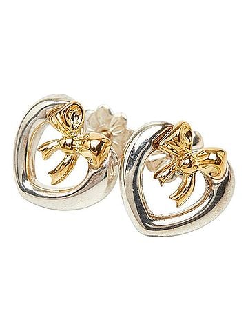 Tiffany & Co. Tiffany &amp; Co. Heart Ribbon Earrings, SV925 Sterling Silver and 18K Yellow Gold, for Women. (view 2)
