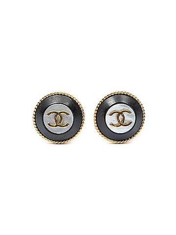 Chanel CC Wood and Pearl Round Clip On Earrings (view 1)