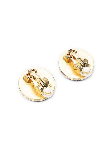 Chanel CC Wood and Pearl Round Clip On Earrings (view 2)