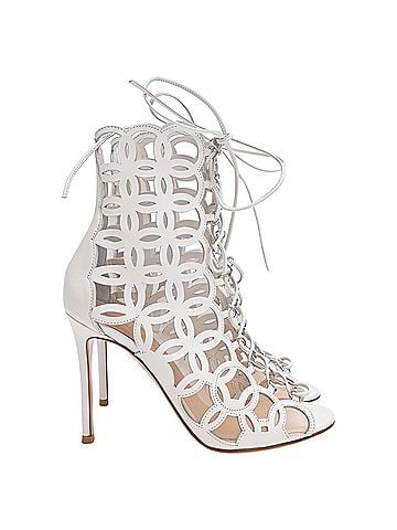 Gianvito Rossi Gianvito Rossi Cutout Lace-Up Sandal Heels in White Leather (view 1)