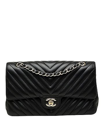 Chanel Chanel Chevron V-stitch Coco Mark Double Flap Chain Shoulder Bag, Black with Gold Hardware, Lambskin, Women's. (view 1)