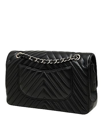 Chanel Chanel Chevron V-stitch Coco Mark Double Flap Chain Shoulder Bag, Black with Gold Hardware, Lambskin, Women's. (view 2)