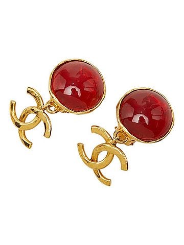 Chanel Chanel Coco Mark Gripoix Vintage Earrings 95P Gold Red Plated Glass Women's CHANEL (view 2)