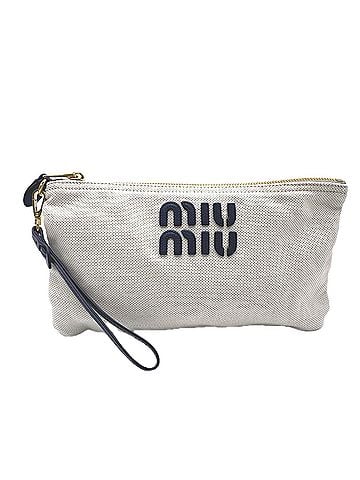 Miu Miu Miu Miu MIUMIU Cotton Pouch, White, Black, Gold, Linen Bag, Women's (view 1)