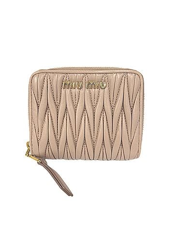 Miu Miu Miu Miu MIUMIU Matelassé Bi-fold Wallet 5ML522, Pink Beige, PVC Leather, Women's (view 1)