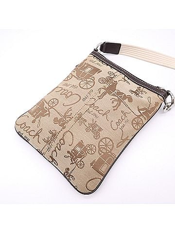 Coach COACH Horse Shoulder Bag, Beige/Brown Canvas Leather, Women's Bag (view 2)