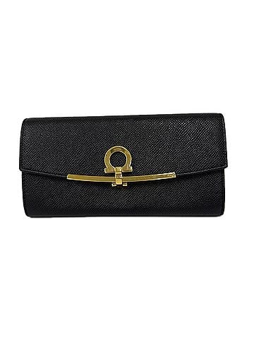 Salvatore Ferragamo Salvatore Ferragamo 0254-09 Gancini Flap Long Wallet 683312 Black Gold Calf Leather Women's (view 1)