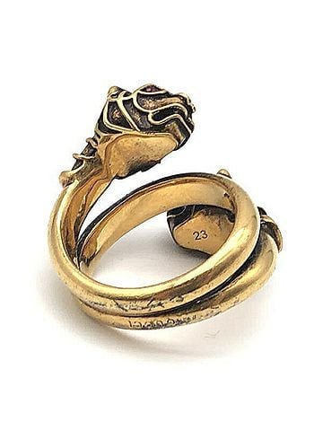 Gucci GUCCI Tiger Head Colored Stone Ring, Gold Color, Red (view 2)