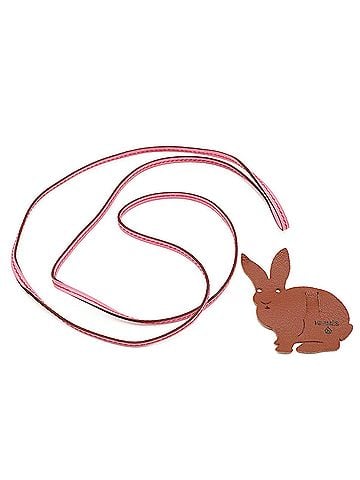Hermès HERMES Lanieres Choker Necklace Bracelet Leather Cord Rabbit Charm Pink Brown (view 1)
