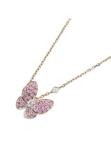 Van Cleef & Arpels Van Cleef &amp; Arpels Papillon Necklace, Pink Sapphire and Diamond 18K Gold (PG), Women's, Tone, Clear VCARO3M200 (view 1)
