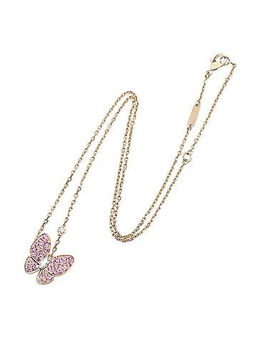 Van Cleef & Arpels Van Cleef &amp; Arpels Papillon Necklace, Pink Sapphire and Diamond 18K Gold (PG), Women's, Tone, Clear VCARO3M200 (view 2)