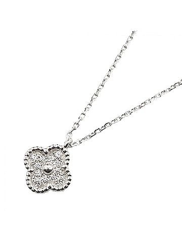 Van Cleef & Arpels Van Cleef &amp; Arpels Sweet Alhambra Diamond Necklace, 18K White Gold (18KWG), Diamond, Women's, Silver Tone, Clear Tone (view 1)