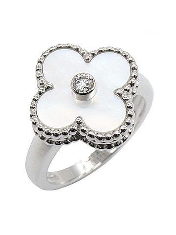 Van Cleef & Arpels Van Cleef &amp; Arpels Vintage Alhambra Mother-of-Pearl 1PD Ring - 18K White Gold (18KWG) Diamond Women's Silver/Clear/White Tones (view 1)