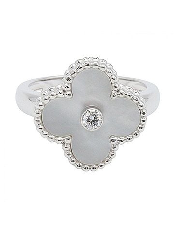 Van Cleef & Arpels Van Cleef &amp; Arpels Vintage Alhambra Mother-of-Pearl 1PD Ring - 18K White Gold (18KWG) Diamond Women's Silver/Clear/White Tones (view 2)